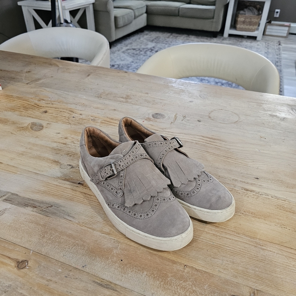 Frye Gemma Gray Kiltie Buckle Slip on Platform Sneaker Wingtip - Picture 2 of 10